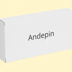 Białe pudełko z napisem "Andepin" na jasnym, żółtym tle.