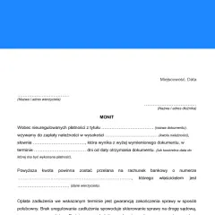 Wezwanie do zapłaty z nagłówkiem MONIT, zawierające dane wierzyciela i dłużnika, kwotę należności oraz termin płatności.