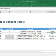 Foglio Excel che mostra come estrai una lettera da una stringa usando la funzione STRINGA.ESTRAI.