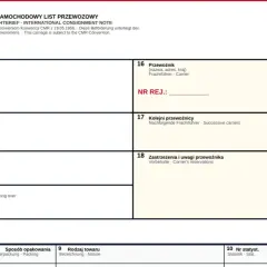 Międzynarodowy list przewozowy CMR to dokument regulujący międzynarodowy transport drogowy. Na zdjęciu formularz CMR z polami do wypełnienia danych nadawcy, odbiorcy, przewoźnika i towaru.