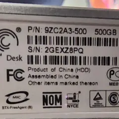 Seagate FreeAgent Desk 500GB Festplatte wird nicht erkannt. P/N: 9ZC2A3-500, S/N: 2GEXZ8PQ. Hergestellt in China.
