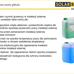 Właściwy glikol do instalacji solarnej musi mieć wysokie ciepło właściwe, chronić przed mrozem i korozją, być odporny na wysokie temperatury, mieć niską lepkość i być biodegradowalny.