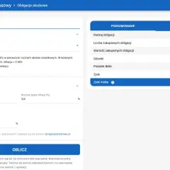 Kalkulator finansowy pokazuje podsumowanie obligacji skarbowych EDO 10-letnich, uwzględniając opłatę za przedterminowy wykup obligacji.