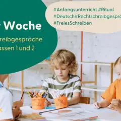 Grundschulkinder lernen den "Satz der Woche" und üben Rechtschreibgespräche.