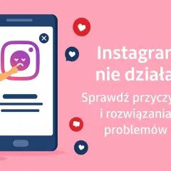 Kobieta patrzy na ekran telefonu, gdzie widnieje smutna buźka na ikonie Instagrama. Czyżby awaria Instagrama? Sprawdź przyczyny i rozwiązania problemów.