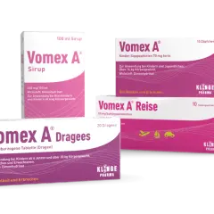 Vomex A Produkte: Sirup, Zäpfchen, Reise-Tabletten und Dragees. Bei Übelkeit und Erbrechen, aber Vorsicht bei vomex nebenwirkungen.
