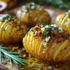 Pieczone ziemniaki Hasselback z ziołami i czosnkiem. Idealne jako inspiracja na co na obiad siedem przepisów na cały tydzień.