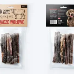 Naturalne, suszone gryzaki wołowe John Dog to idealne żwacze dla szczeniaka. Zdrowa przekąska dla Twojego pupila.