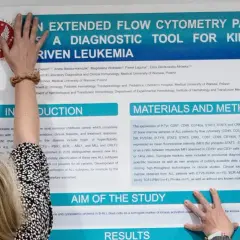 Poster naukowy o panelu cytometrii przepływowej do diagnostyki białaczki.