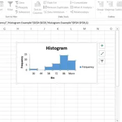Un istogramma Excel mostra la frequenza dei dati in diverse categorie (bin). L'immagine evidenzia le opzioni per la larghezza delle barre.