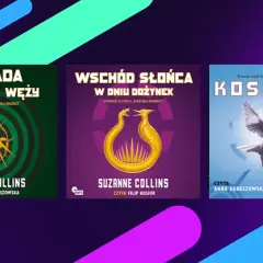 Okładki audiobooków z cyklu Igrzyska Śmierci: Ballada ptaków i węży, Wschód słońca w dniu dożynek, Kosogłos.