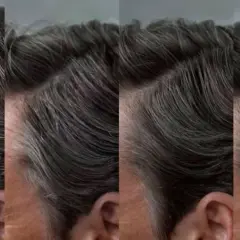 El pelo blanco de un hombre se transforma en oscuro.