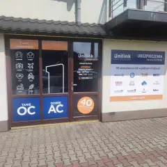 Witryna biura ubezpieczeniowego Unilink z ofertą OC i AC oraz logo 40 ubezpieczycieli.