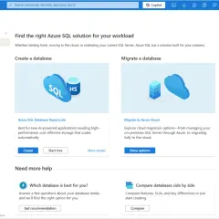 Tableau de bord Azure SQL. Créez ou migrez des bases de données SQL vers le cloud.