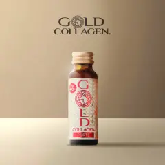 Botella de Gold Collagen Forte. Consulta los efectos secundarios antes de usar.