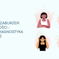 Ilustracje przedstawiają cztery kobiety z różnymi wyrazami twarzy, symbolizujące dsm 5 zaburzenia osobowości: objawy, diagnostyka i leczenie.