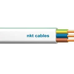 Przekrój kabla NKT Cables z trzema żyłami: żółto-zieloną, niebieską i brązową. Idealny, by dowiedzieć się, jaki kabel do gniazdek wybrać.