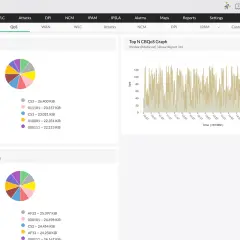 Gráfico de QoS muestra tráfico de red entrante y saliente. El panel de control de NetFlow Analyzer detalla el qos que es, con gráficos de pastel y de líneas.