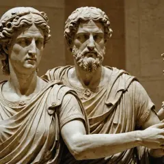 Marmorstatuen einer Familie: Mann, Frau und Kind mit Trommel.