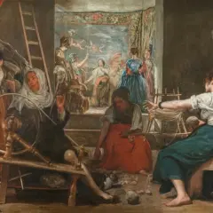 Mujeres hilando y tejiendo, escena que evoca las poesías de Tiziano.