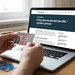 Szukasz odpowiedzi, kto udzieli pożyczki bez BIK i KRD? Na ekranie laptopa artykuł o szybkich pożyczkach, w ręku dowód osobisty.