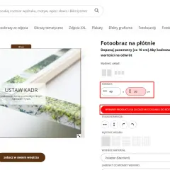 Wybierasz fotoobraz 20x30 jaki to format? Ustawiasz kadr i parametry wydruku na stronie.