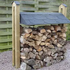 Vedbod med tak skyddar veden. Nu är det dags att stapla ved för vintern.