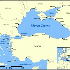 Bułgaria leży nad Morzem Czarnym. Mapa pokazuje wybrzeże Bułgarii z miastami Warna i Burgas.