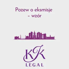 Pozew o eksmisję - wzór. Sylwetka miasta i logo KK LEGAL.