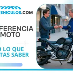 Gestoría de vehículos. Dos hombres intercambian llaves de moto. Información sobre gestoria cambio de nombre moto.