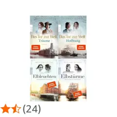 Vier Buchcover von Miriam Georg: "Das Tor zur Welt: Träume" und "Hoffnung", sowie "Elbleuchten" und "Elbstürme".