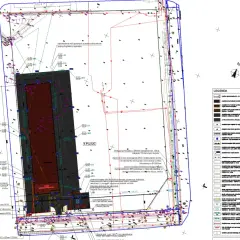 Plan sytuacyjny z oznaczeniami technicznymi i legendą.