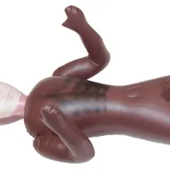 Nadmuchiwana lalka z penisem, leżąca na plecach, z nadrukowaną twarzą na głowie.