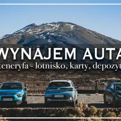Tanie teneryfa wynajem samochodu bez depozytu. Kilka aut na tle wulkanu. Idealne na wakacje!
