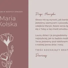 Wzór kondolencji dla Henryka po stracie Marysi. Darius zapewnia o wsparciu i gotowości do pomocy.
