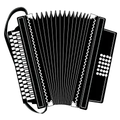 Akordeon, jeden z instrumentów dętych klawiszowych, z miechem i klawiaturą.