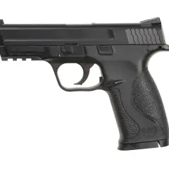 Czarny pistolet ASG, model wiatrówki z oznaczeniem kalibru 4,5 mm.