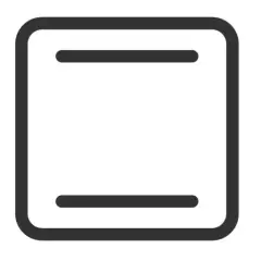 Symbol termoobiegu góra dół. Dwie poziome linie wewnątrz prostokąta z zaokrąglonymi rogami, wskazujące na cyrkulację powietrza.
