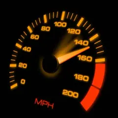 Compteur de vitesse indiquant 130 au lieu de 90. L'aiguille orange pointe vers 130 MPH sur un fond noir.
