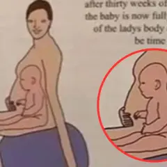 Ilustracja przedstawia Ewę Błachnio w ciąży, z widocznym dzieckiem w łonie.