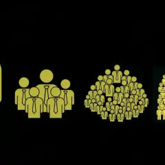 Icone di persone con cravatta, da una singola figura a una folla, per illustrare quanto prende un primario.