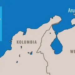Mapa Karaibów: Aruba, Bonaire i Curacao leżą przy wybrzeżu Wenezueli i Kolumbii.