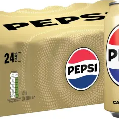 24 burkar Pepsi Max. Varje burk innehåller 330 ml. Denna dryck har 0g socker och 0g koffein per 100 ml.