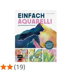 Buchcover "Einfach Aquarell!" mit Berglandschaft und Beispielen für Aquarellmalerei.