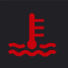 Icono de termómetro rojo sobre olas, indicando nivel refrigerante bajo.