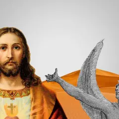 Jesus in der Wüste, konfrontiert mit dem Teufel. Ein Bild, das an das Christentum und die Fastenzeit erinnert.