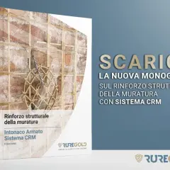 Monografia "Intonaco Armato Sistema CRM" illustra il rinforzo strutturale di murature con dettagli tecnici e immagini esplicative.