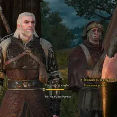 Geralt z Rivii w Wiedźmin 3, w tle postać z "złoto głupców". Czas na podjęcie wyboru.