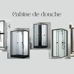 Cinq modèles de cabine de douche modernes avec cadres noirs et parois en verre. Idéal pour changer votre salle de bain.