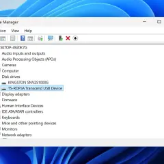 Geräte-Manager zeigt "TS-RDF5A Transcend USB Device" unter "Datenträger". Hier kann man den sd karten treiber aktualisieren.